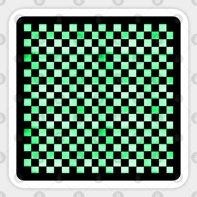 Black and Neon Green Checkered Wood Pattern Sticker by Lucy
